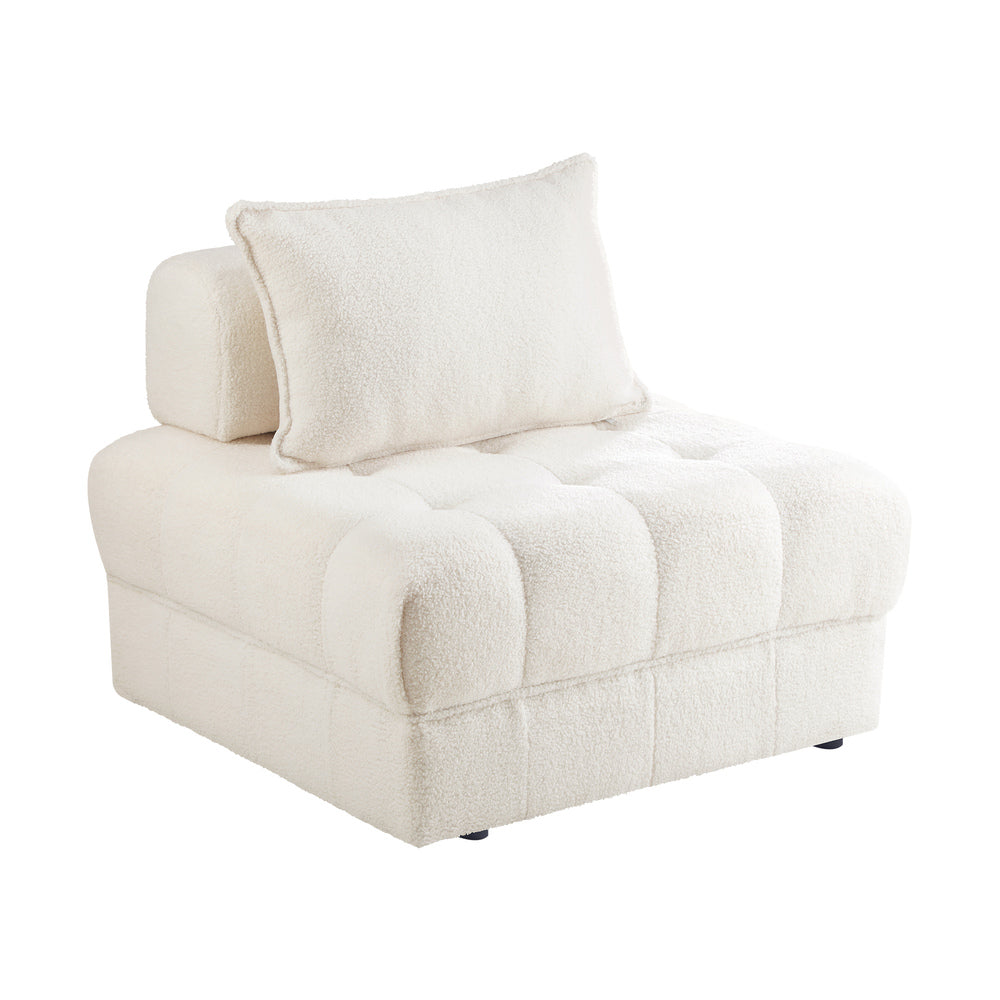 White Armless 1 Seater Boucle Modular Sofa Lounge Chair