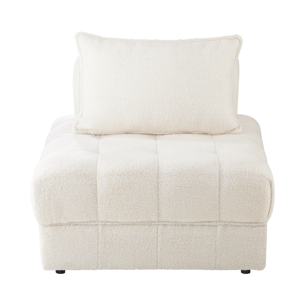 White Armless 1 Seater Boucle Modular Sofa Lounge Chair