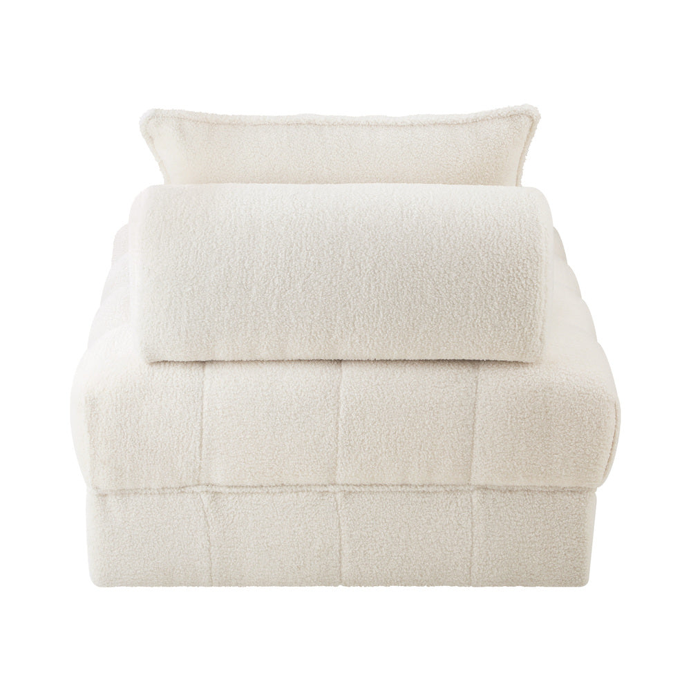 White Armless 1 Seater Boucle Modular Sofa Lounge Chair