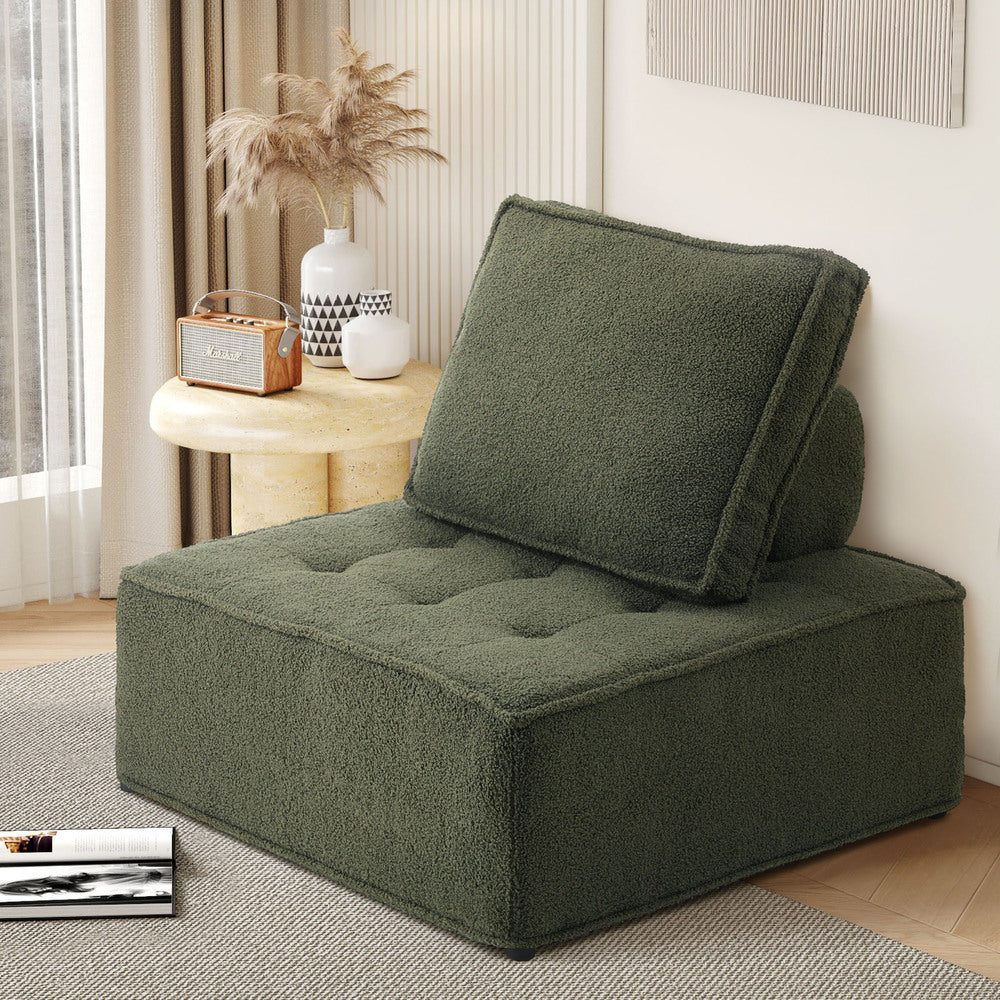 Green Armless Sherpa Modular Sofa Lounge Chair