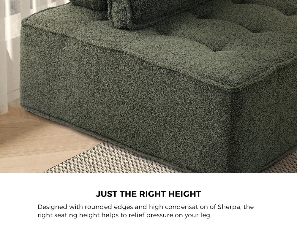 Green Armless Sherpa Modular Sofa Lounge Chair