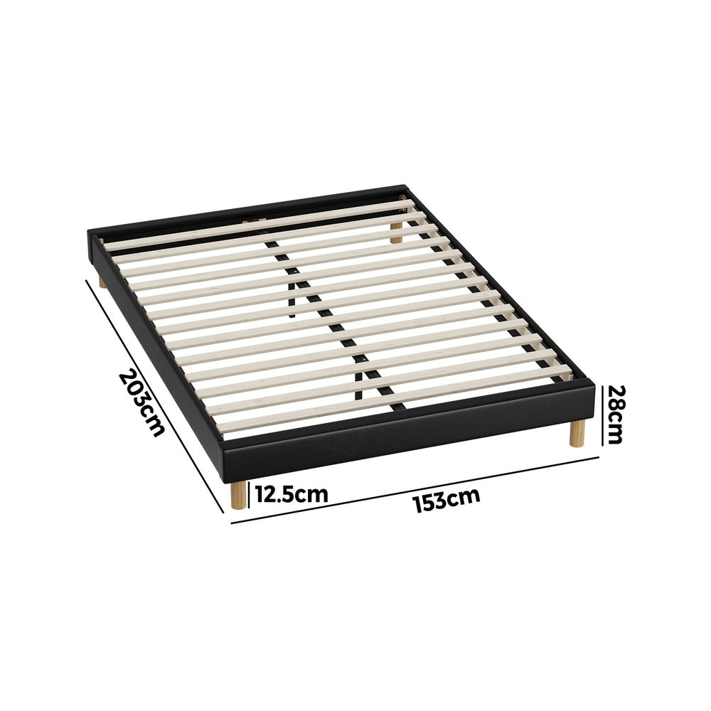 Black Leather Queen Size Bed Frame Base