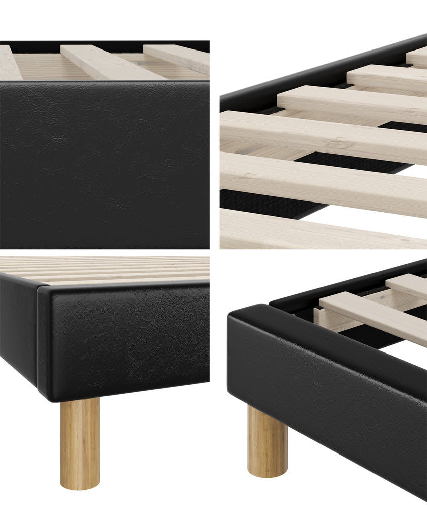 Black Leather Queen Size Bed Frame Base