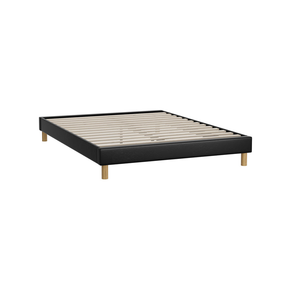 Black Leather Queen Size Bed Frame Base