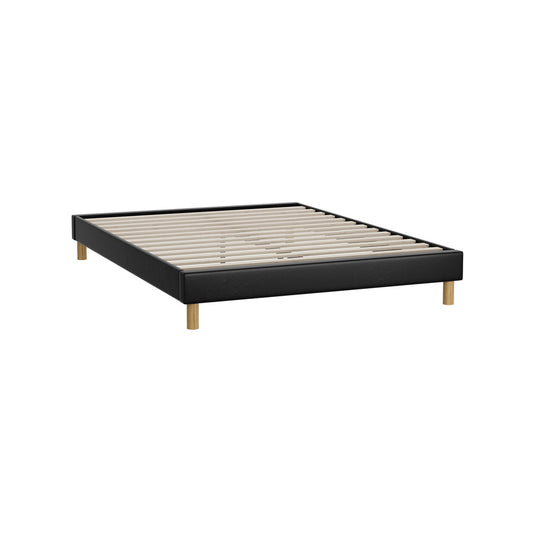 Black Leather Queen Size Bed Frame Base