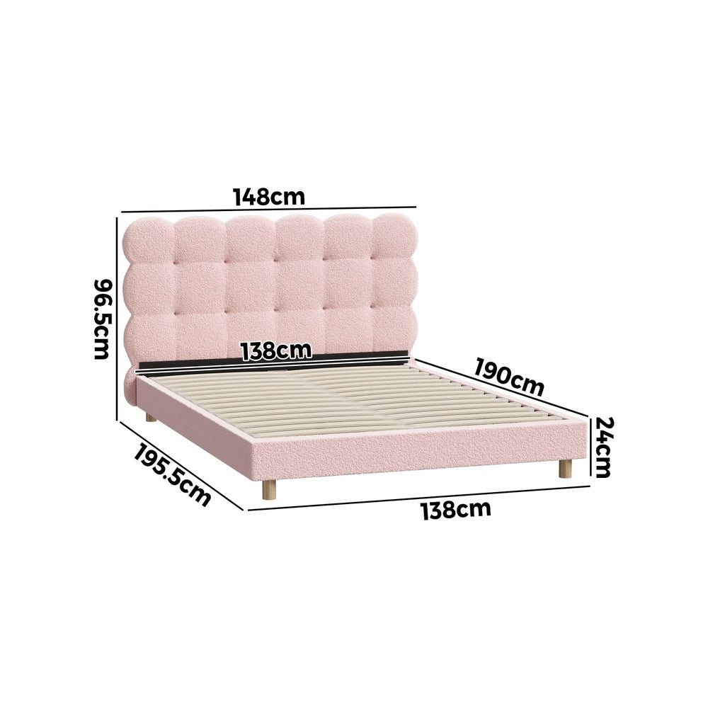 Pink Boucle Fabric Double Size Bed Frame with Tufted Bedhead