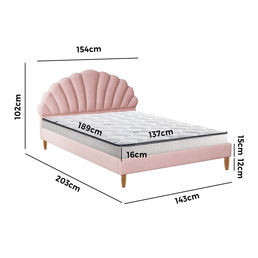 Pink Velvet Double Size Bed Frame with Mattress