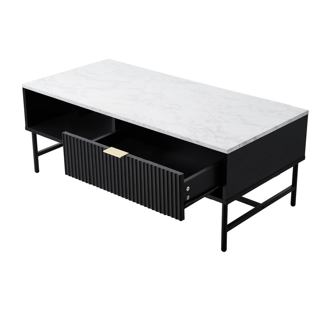 Black and White Sofa End Coffee Table with 1 Drawer and Open Shelf