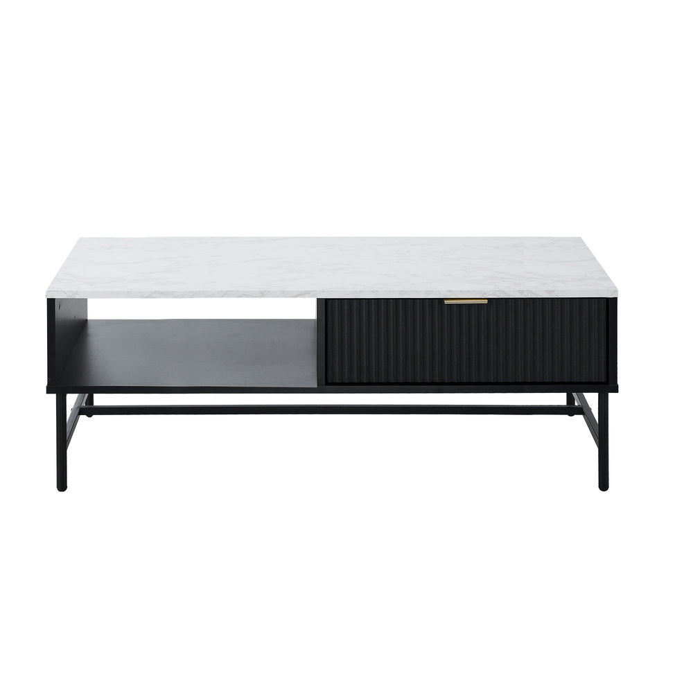 Black and White Sofa End Coffee Table with 1 Drawer and Open Shelf