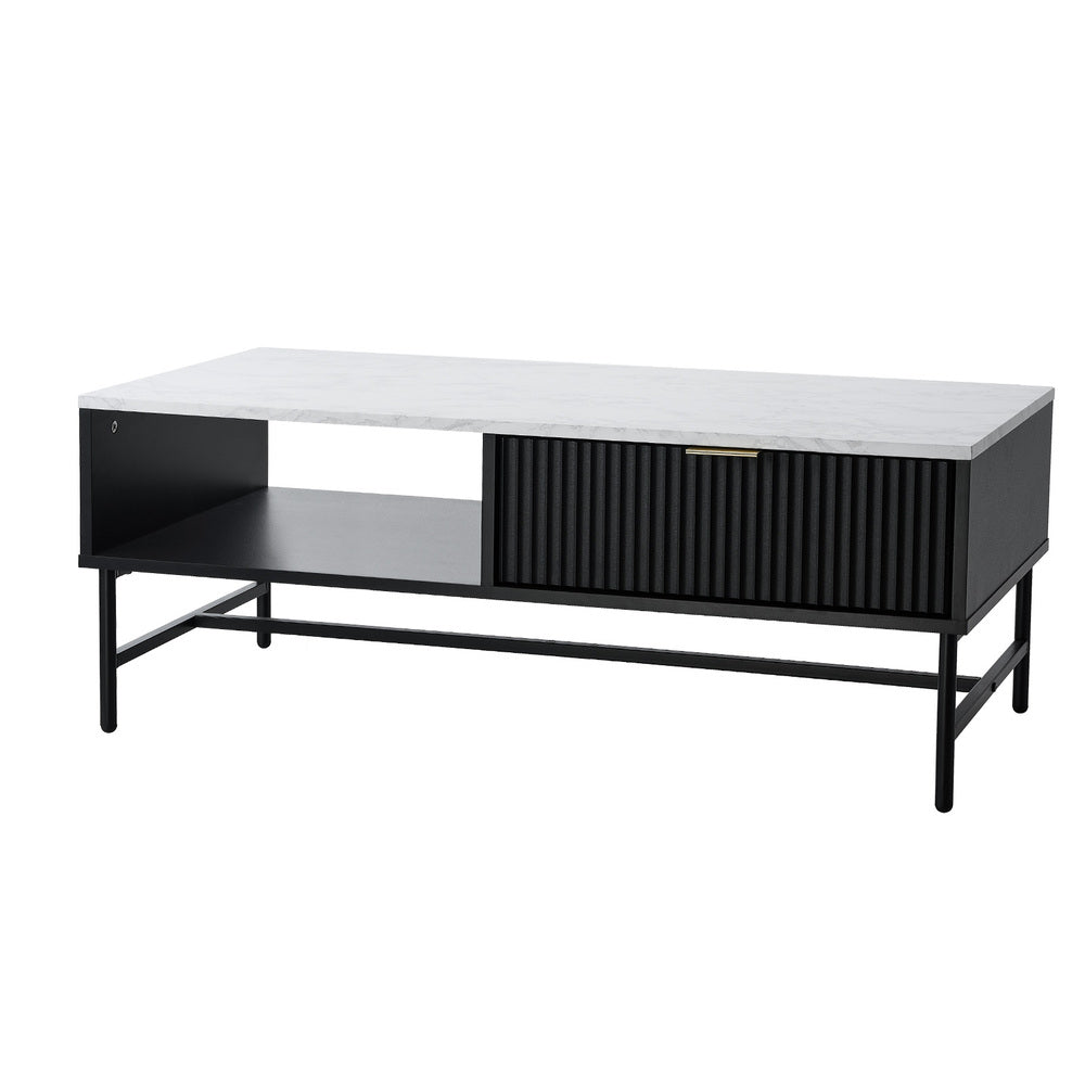 Black and White Sofa End Coffee Table with 1 Drawer and Open Shelf