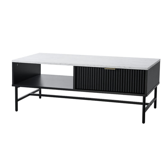Black and White Sofa End Coffee Table with 1 Drawer and Open Shelf
