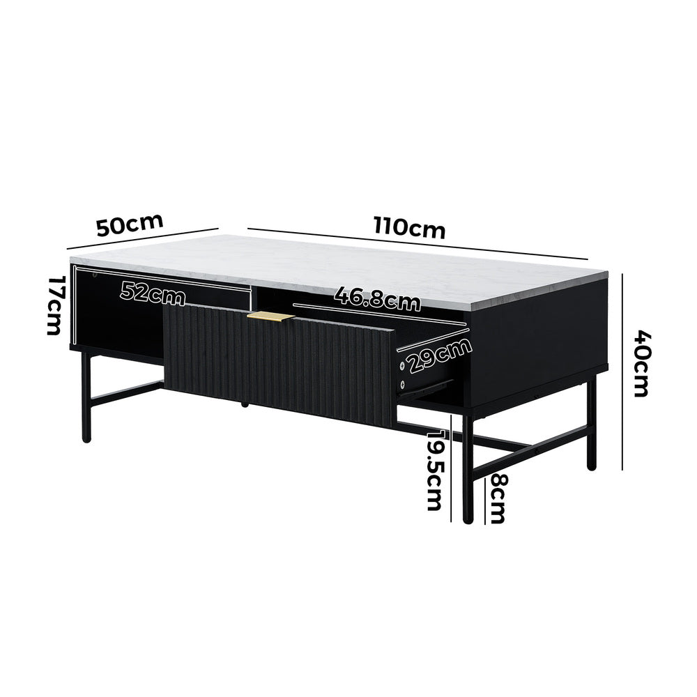 Black and White Sofa End Coffee Table with 1 Drawer and Open Shelf