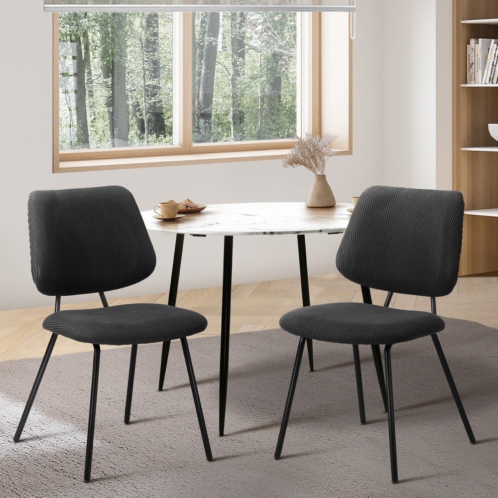 Set of 2 Dark Grey Vintage Retro Polyester Dining Chairs