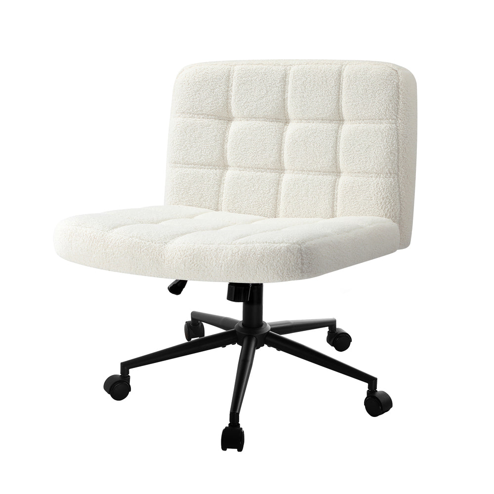 White Wide Seat Boucle Office Chair with Wheels