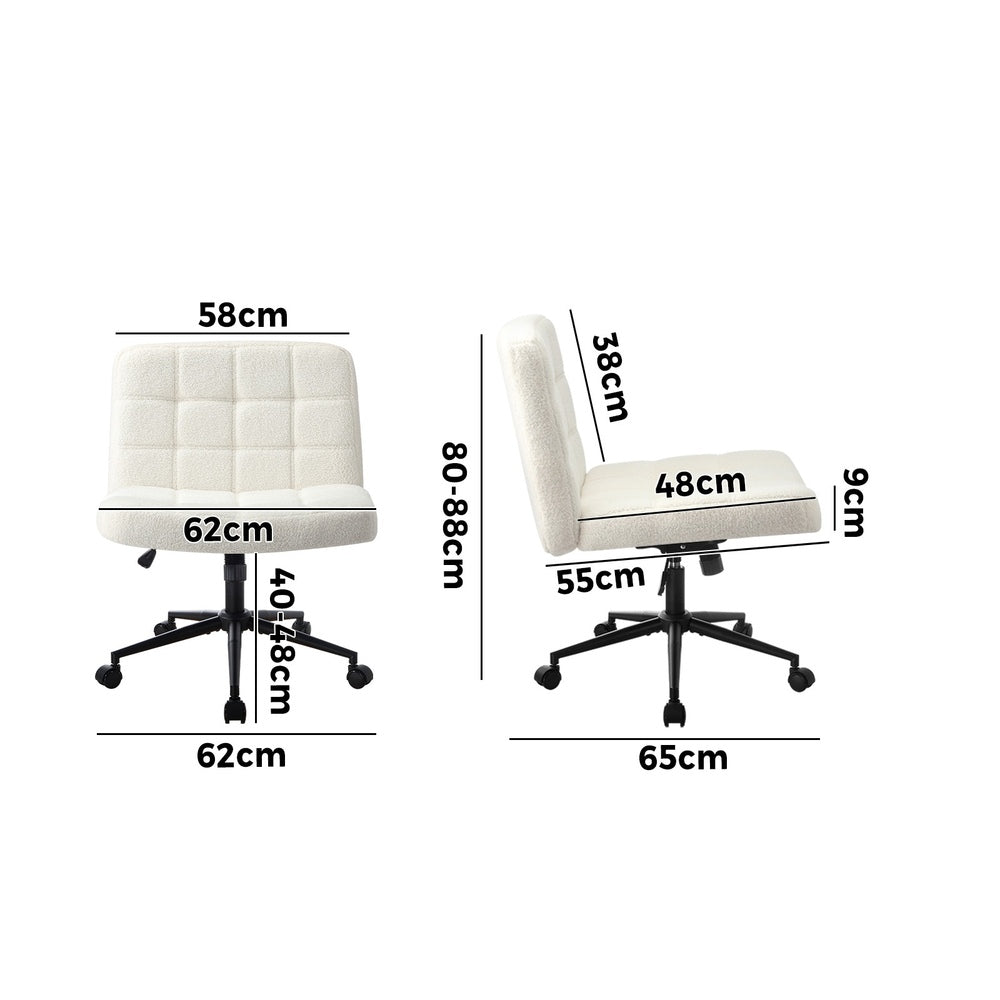 White Wide Seat Boucle Office Chair with Wheels