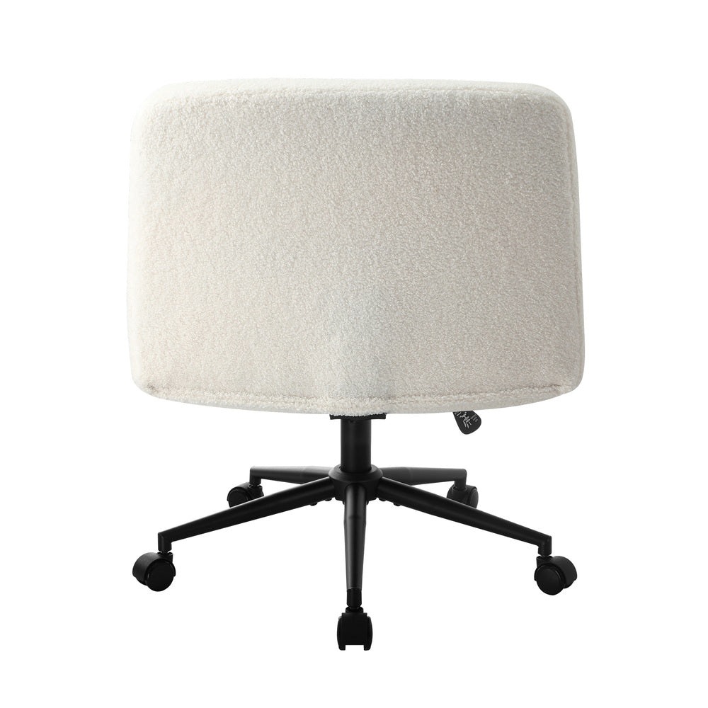 White Wide Seat Boucle Office Chair with Wheels