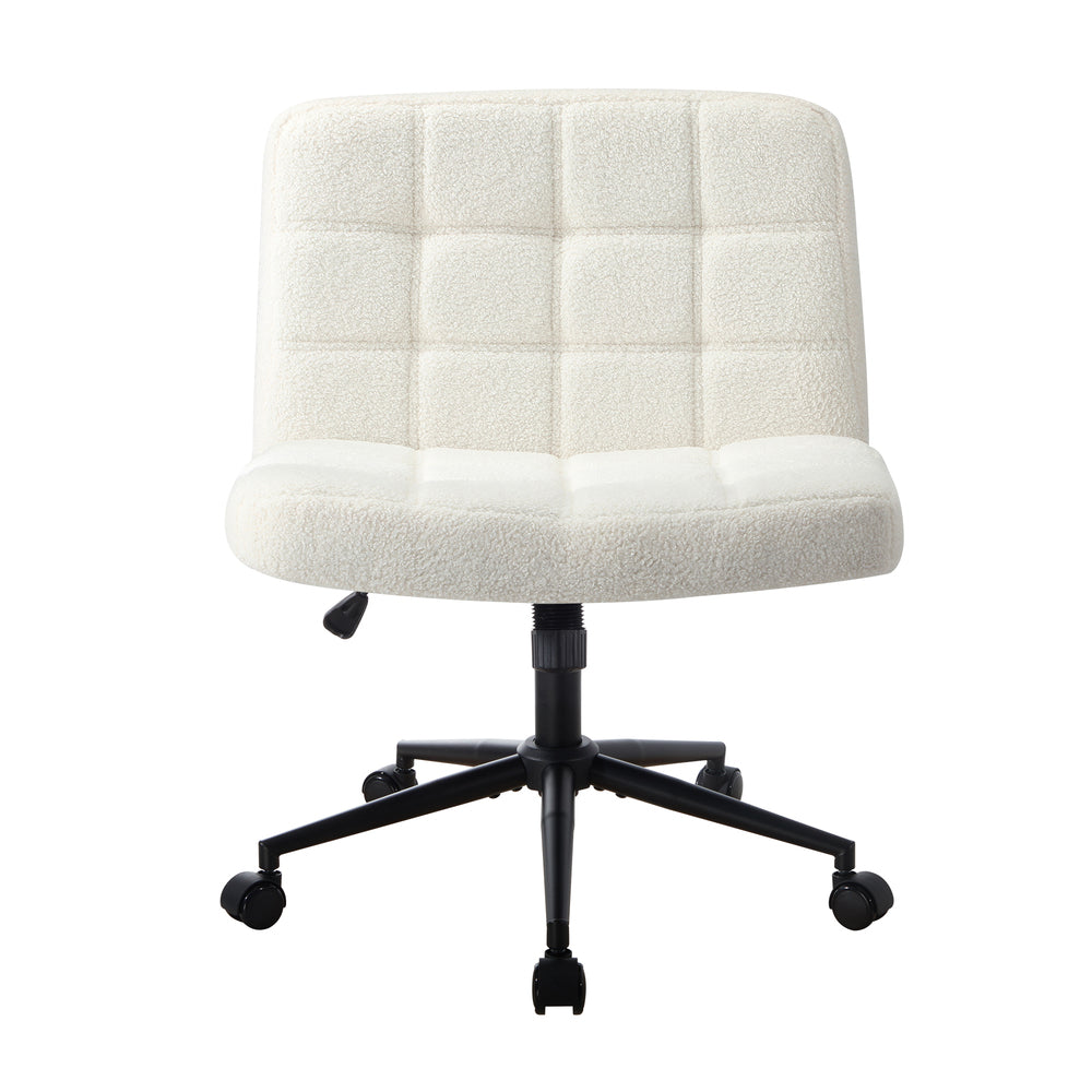 White Wide Seat Boucle Office Chair with Wheels