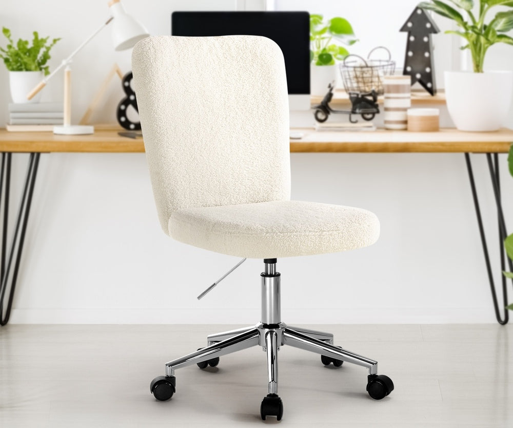 White and Silver High Back Boucle Armless Office Chair