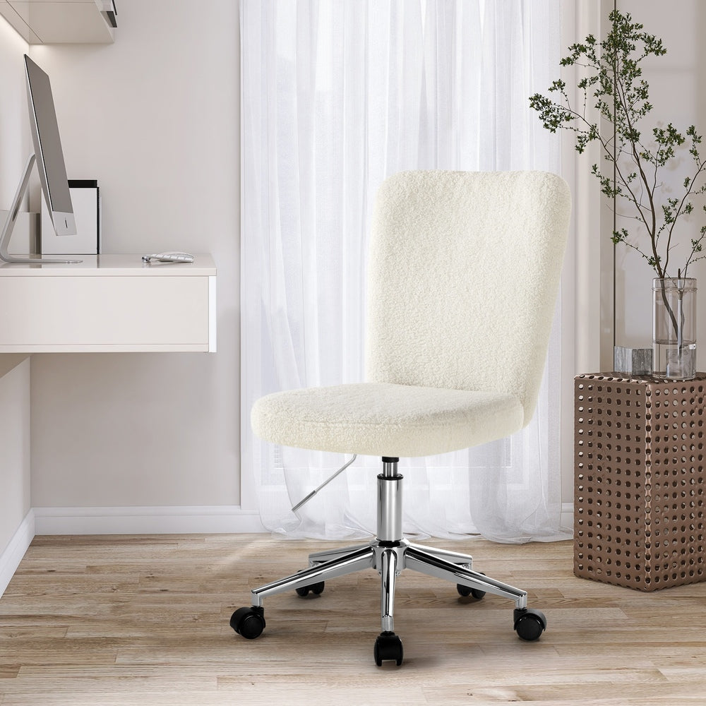 White and Silver High Back Boucle Armless Office Chair