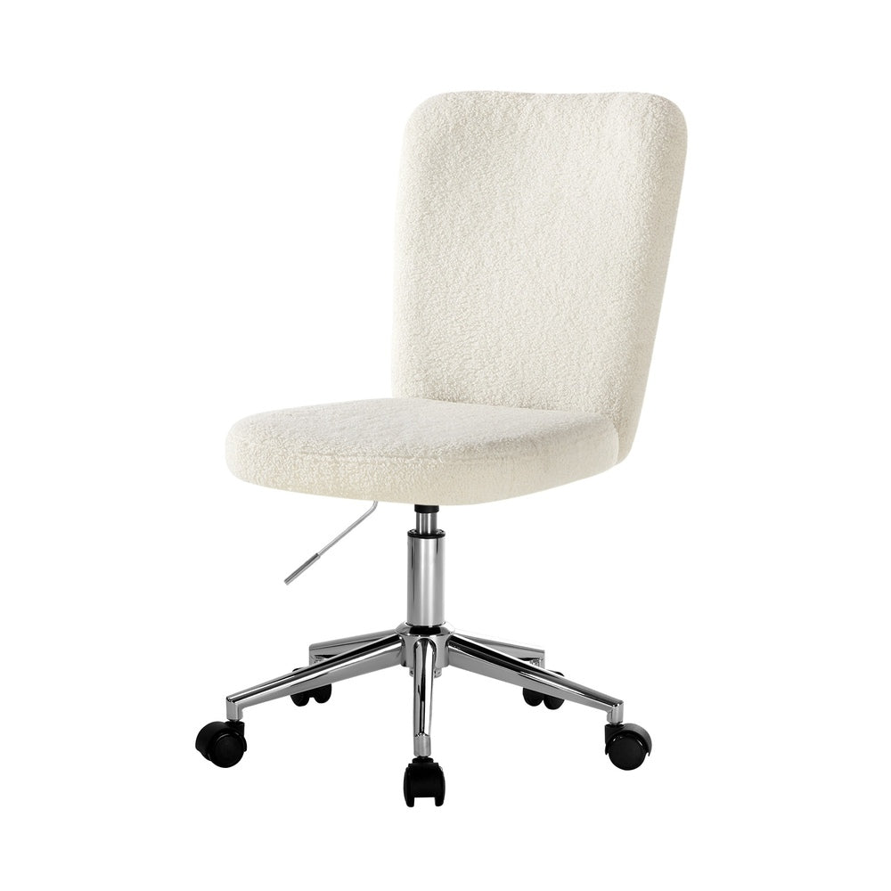 White and Silver High Back Boucle Armless Office Chair