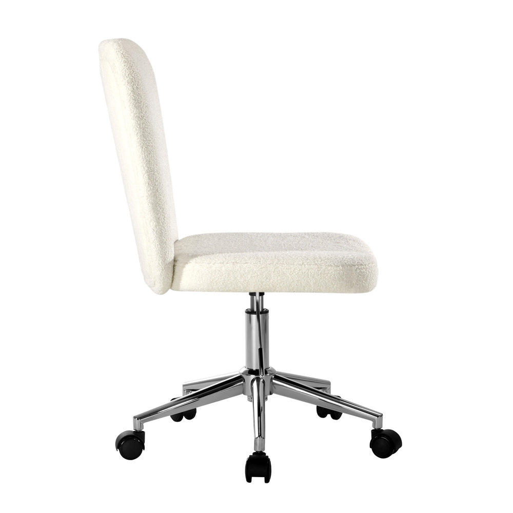 White and Silver High Back Boucle Armless Office Chair