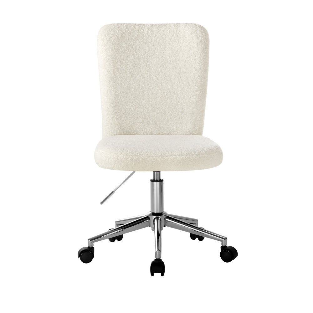 White and Silver High Back Boucle Armless Office Chair