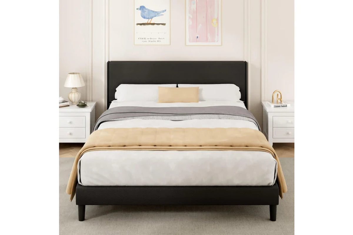 Bed Frame Queen Size Mattress Base Upholstered Platform Black