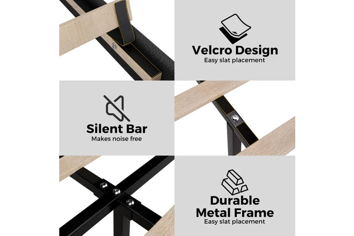 Bed Frame Queen Size Mattress Base Upholstered Platform Black