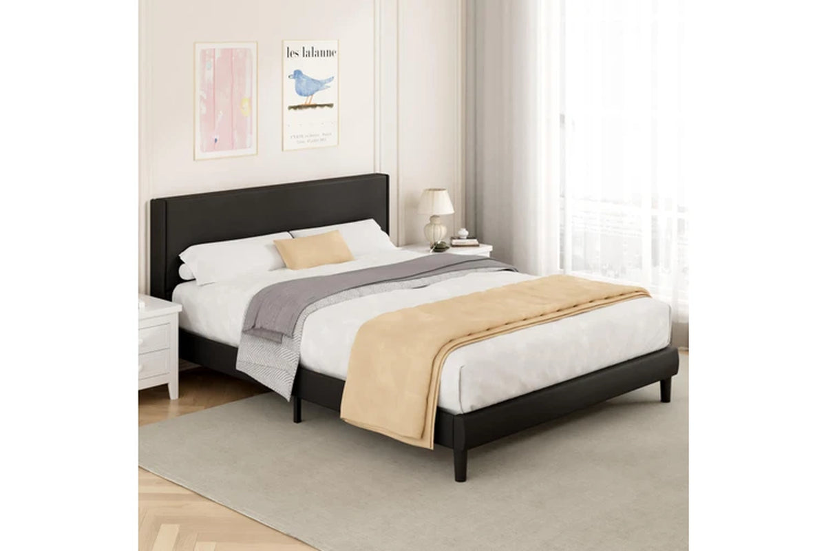 Bed Frame Queen Size Mattress Base Upholstered Platform Black