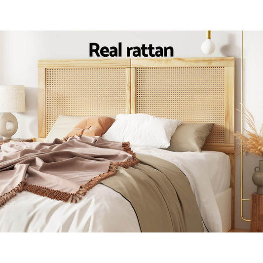 Artiss Ribo Rattan Bed Head Queen - Natural Pine Wood Headboard - Deal Done