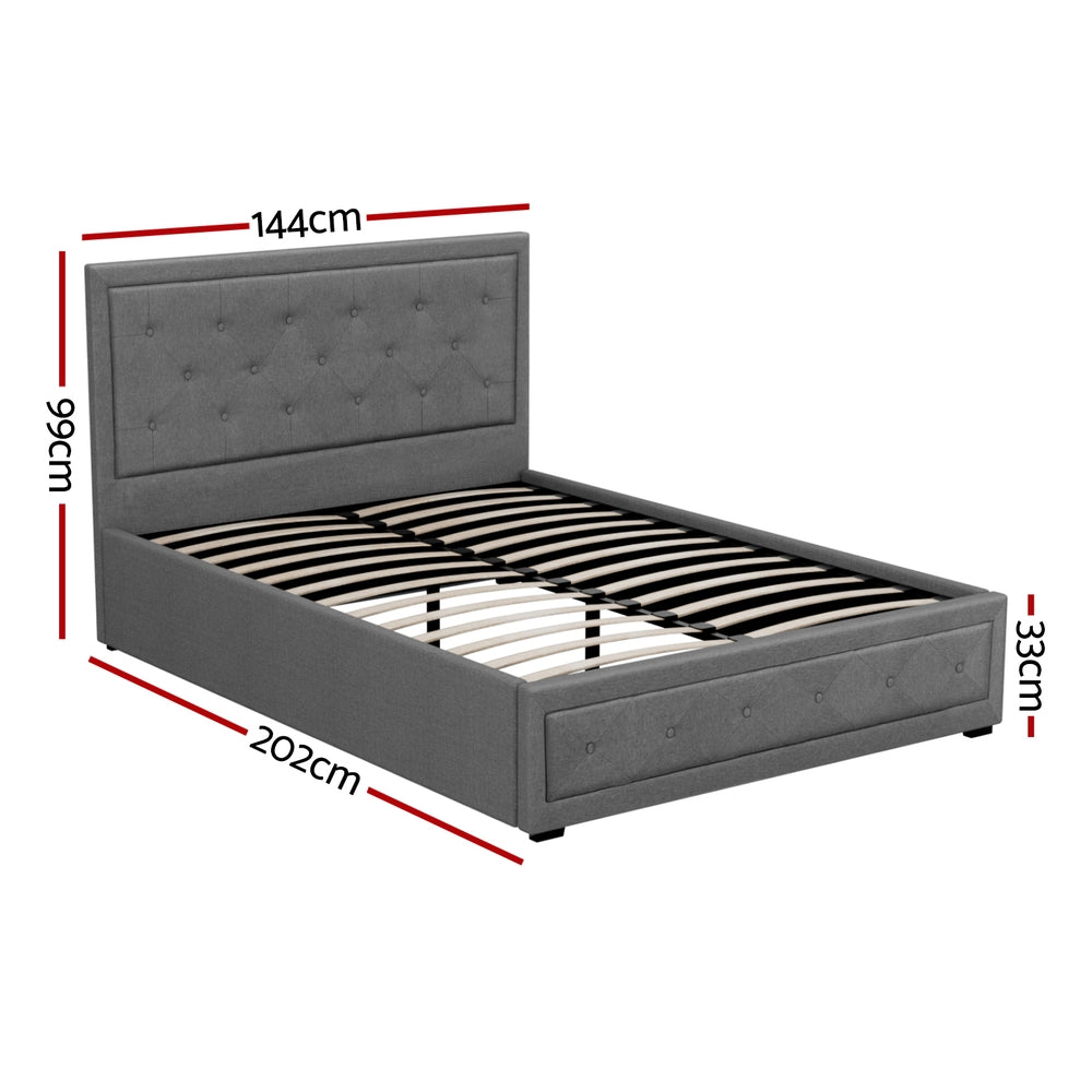 Artiss Tiyo Gas Lift Bed Frame Double - Grey Linen Storage Bed - Deal Done