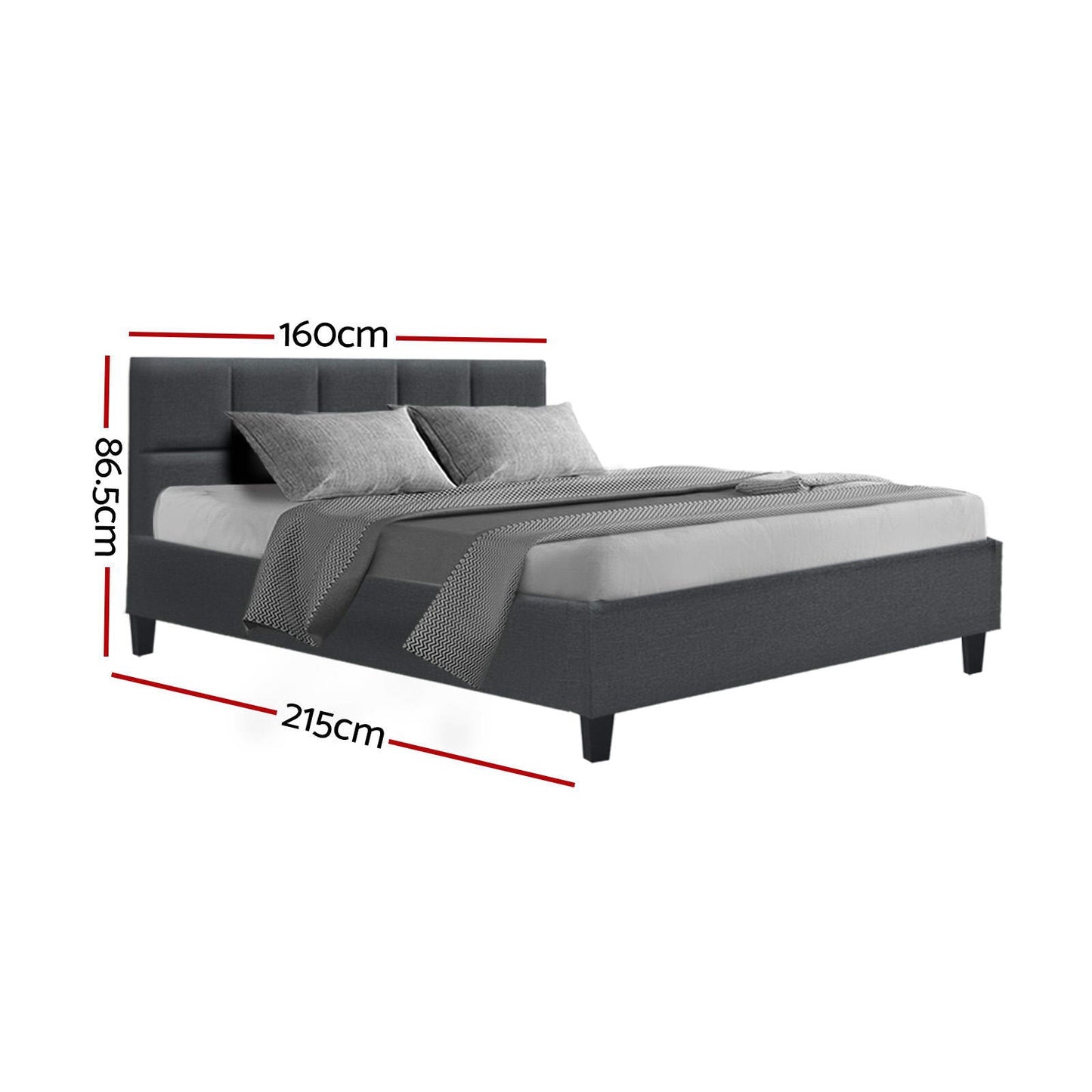 Artiss Tino Bed Frame Queen - Charcoal Linen Upholstered Platform Bed - Deal Done