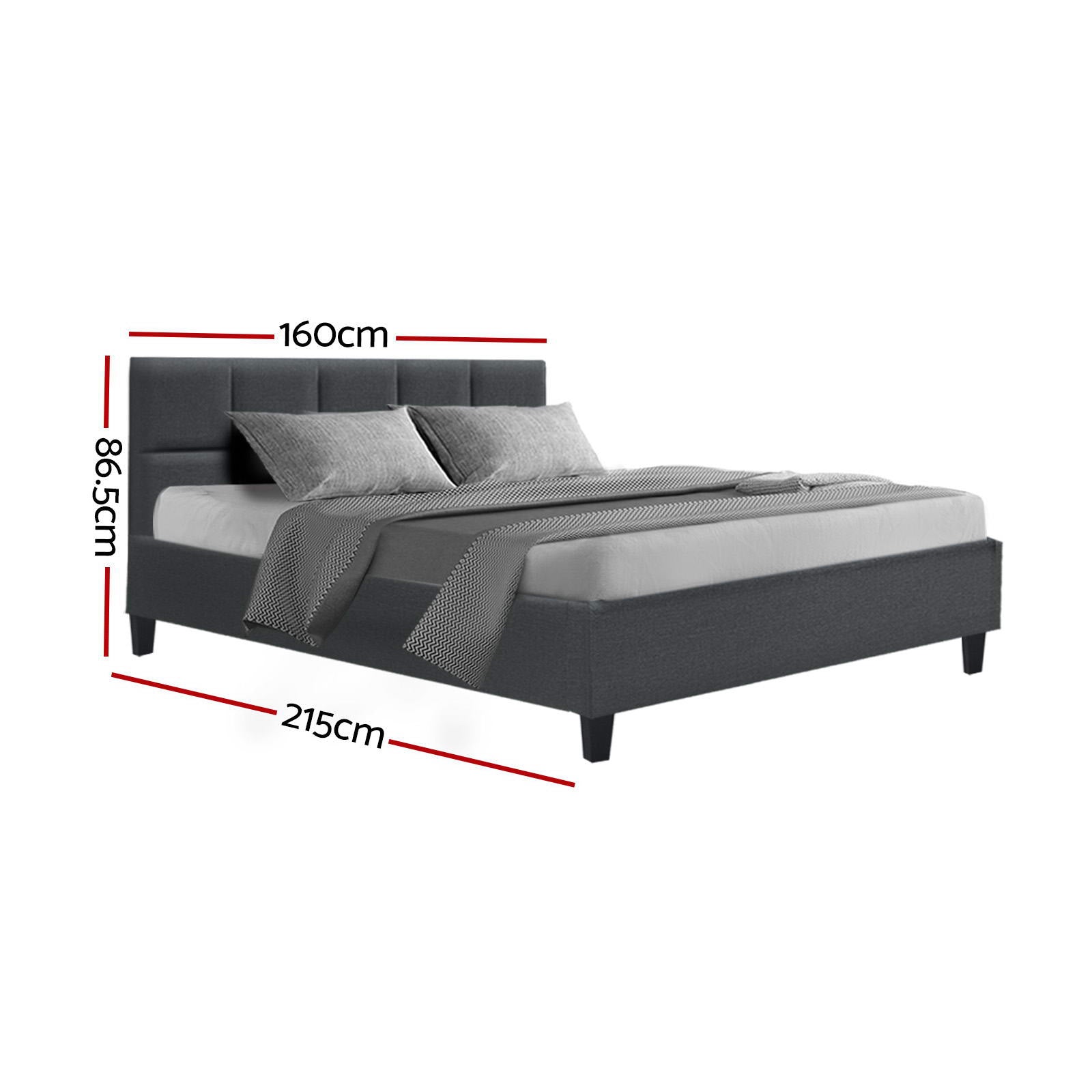 Artiss Tino Bed Frame Queen - Charcoal Linen Upholstered Platform Bed - Deal Done