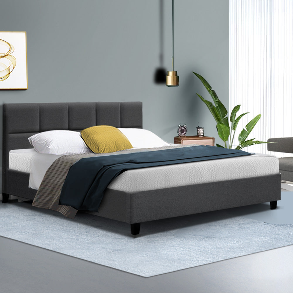 Artiss Tino Bed Frame Queen - Charcoal Linen Upholstered Platform Bed - Deal Done