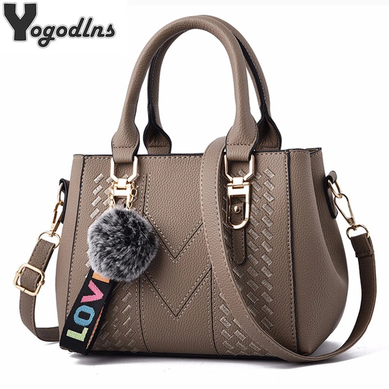 Yogodlns Women's PU Leather Messenger Bag - Casual Satchel with Fur Decoration & Multiple Pockets - Deal Done