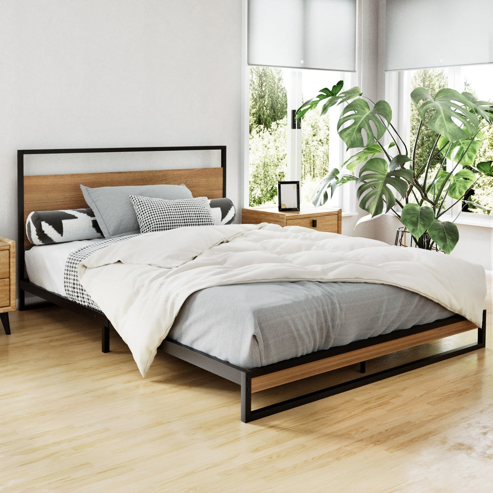 Artiss Dane Double Bed Frame - Industrial Metal & Wood Design - Deal Done