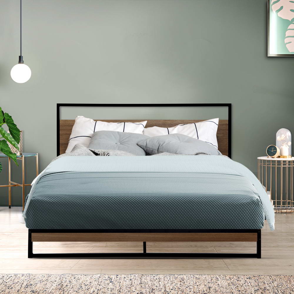 Artiss Dane Double Bed Frame - Industrial Metal & Wood Design - Deal Done