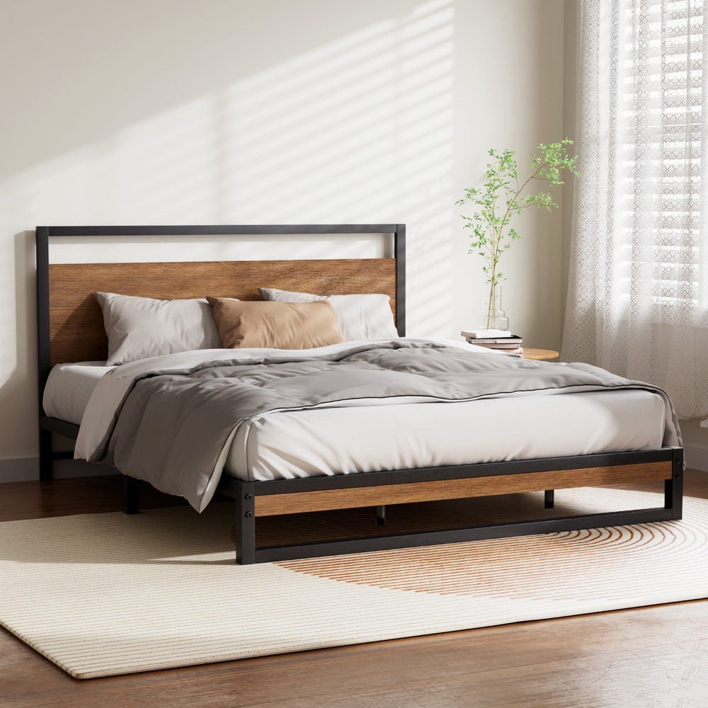 Artiss Dane Queen Bed Frame - Industrial Metal & Wood Design - Deal Done