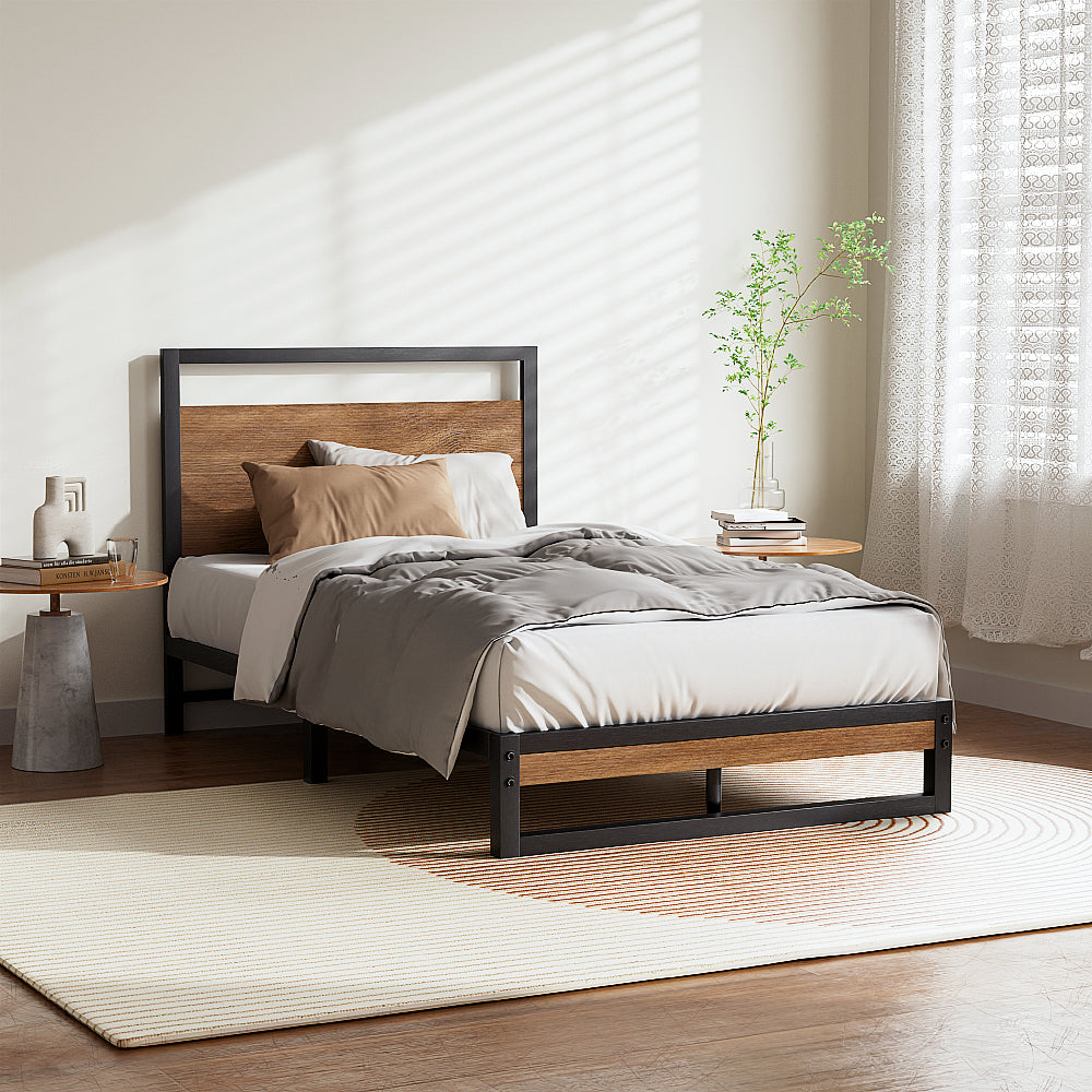Artiss Dane Single Bed Frame - Industrial Metal & Wood Design - Deal Done