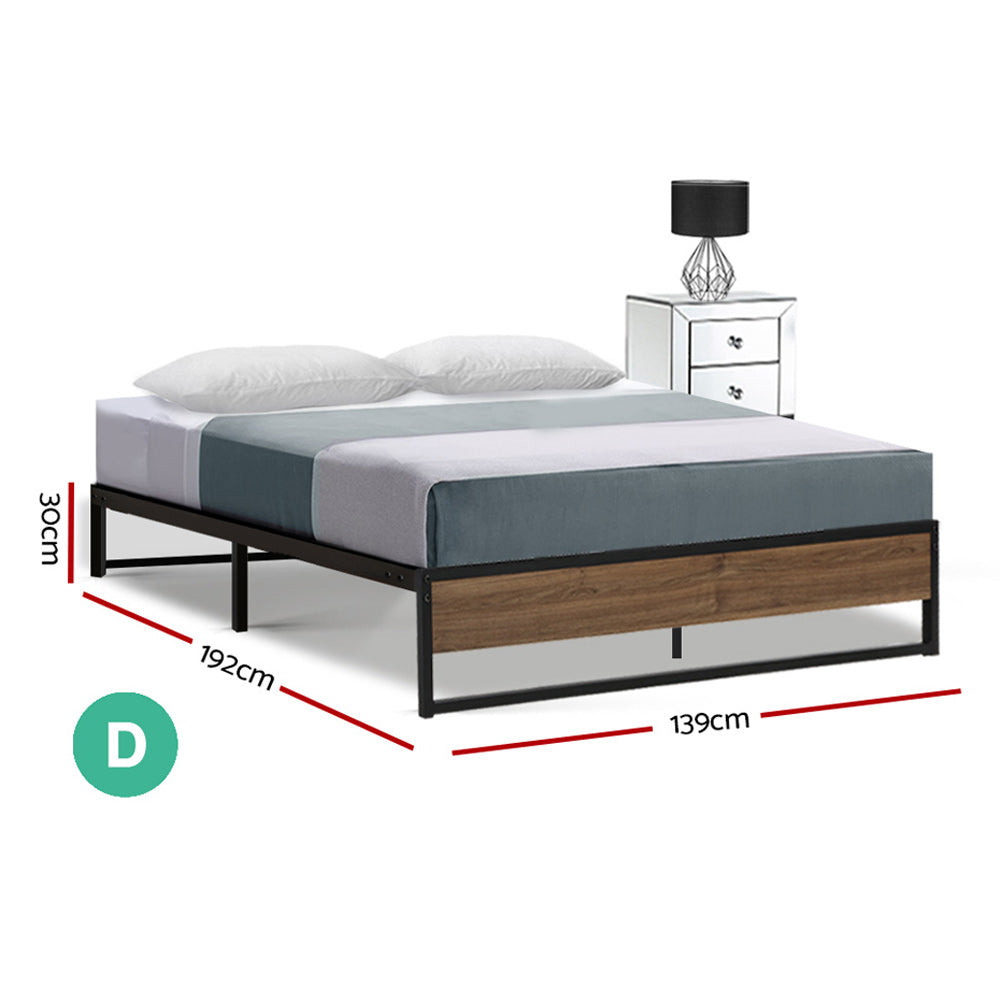 Artiss Oslo Double Bed Frame - Industrial Metal & Wood Design - Deal Done