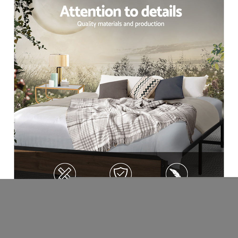 Artiss Oslo Double Bed Frame - Industrial Metal & Wood Design - Deal Done