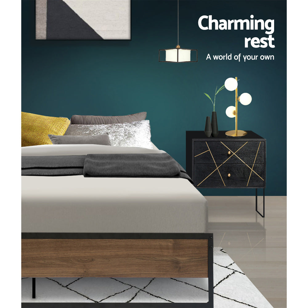 Artiss Oslo Double Bed Frame - Industrial Metal & Wood Design - Deal Done
