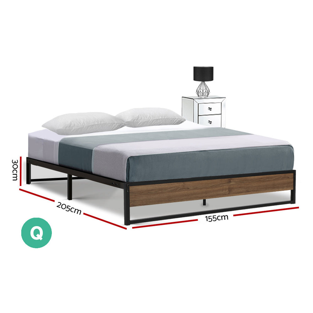 Artiss Oslo Queen Bed Frame - Industrial Metal & Wood Design - Deal Done