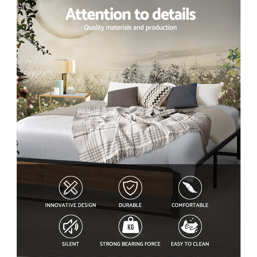 Artiss Oslo Queen Bed Frame - Industrial Metal & Wood Design - Deal Done