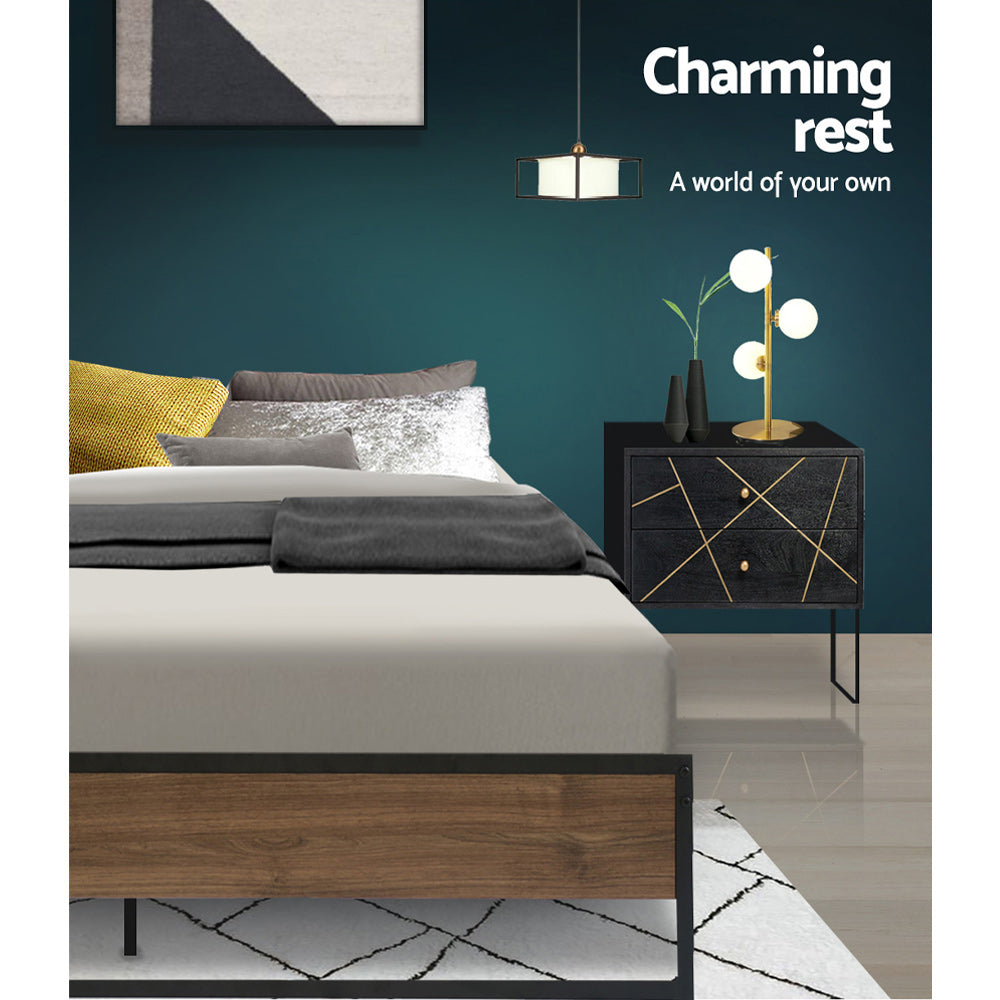 Artiss Oslo Queen Bed Frame - Industrial Metal & Wood Design - Deal Done