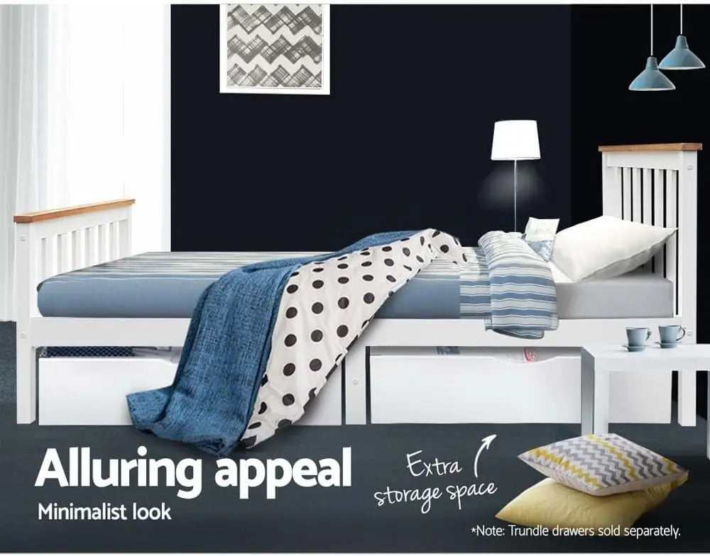 XMSJ Wooden Platform Bed Frame with Storage - White Timber Base (Single/King Single) - Deal Done