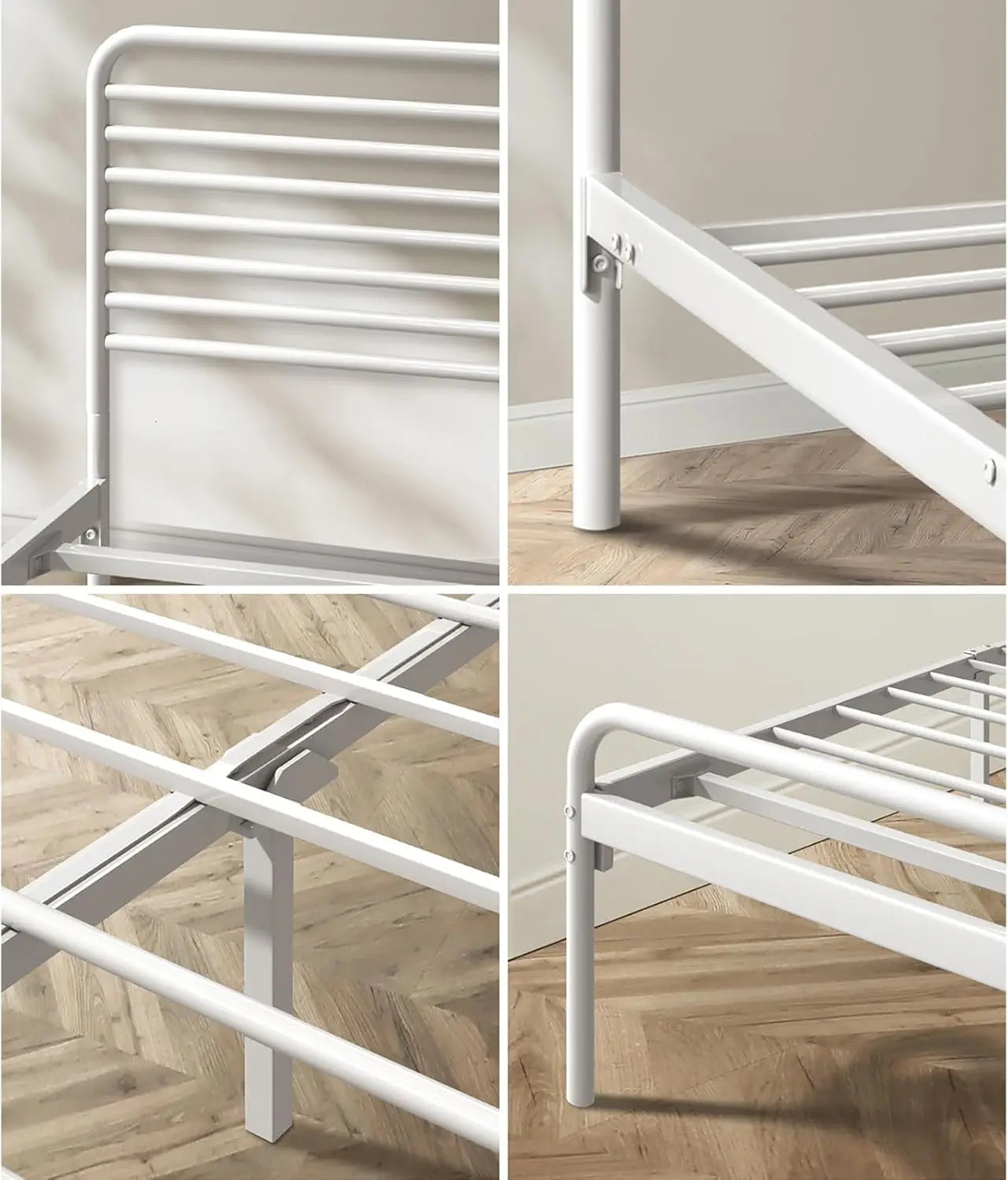 XMSJ Double Bed Frame White - Metal Bed Base with Headboard Classic Style - Deal Done