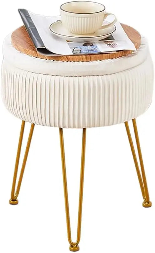 Foot Rest Stool Round - Upholstered Storage Ottoman with Memory Foam - Deal Done