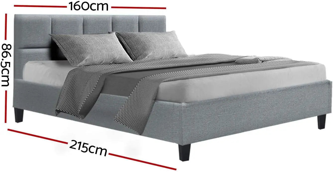 XMSJ Queen Bed Frame Platform Checkered Headboard - Upholstered Grey Fabric Wooden Base - Deal Done