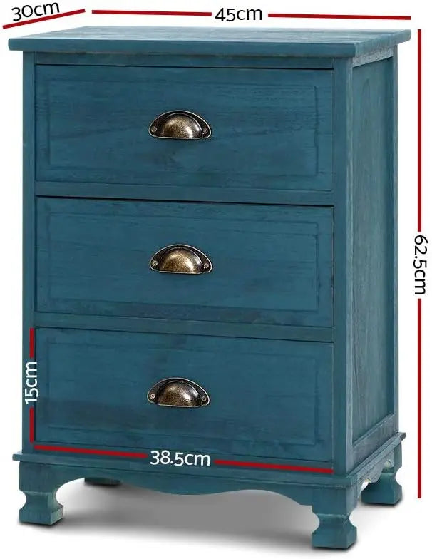 XMSJ Vintage Blue Bedside Table Modern Morocco - 3 Drawer Chest Storage - Deal Done